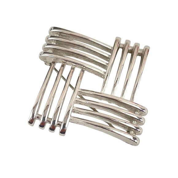 Monet Modernist Silver-Tone Woven Abstract Pin Brooch Jewelry Piece - Picture 5 of 8